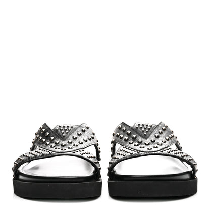 Louis Vuitton Calfskin Mens LV Studded Oasis Mules 9 Black 3 of 9