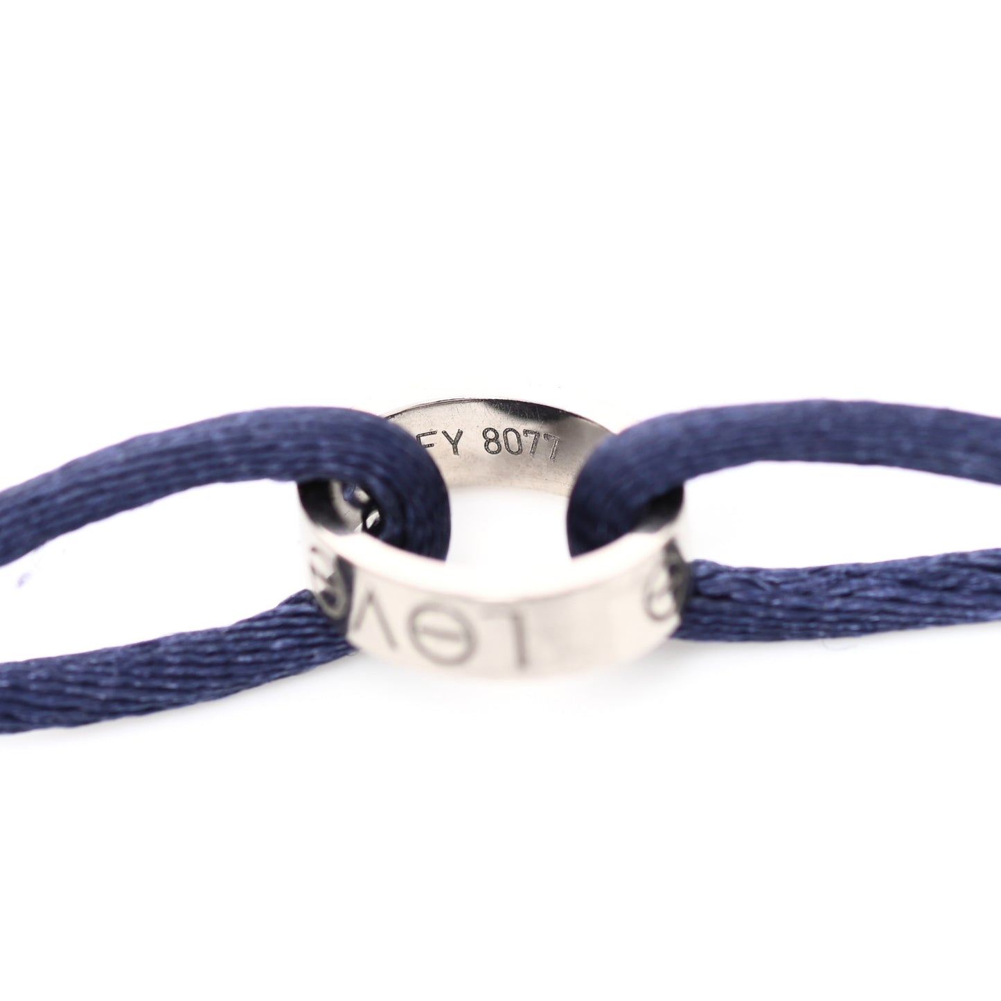 18K White Gold Charity LOVE Adjustable Cord Bracelet Navy Blue