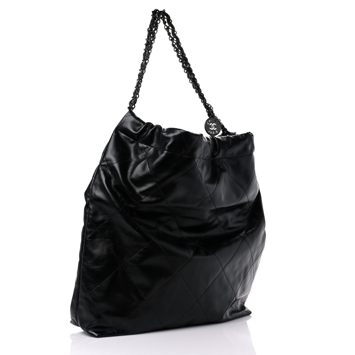 Shiny Calfskin Quilted Large Chanel 22 So Black
