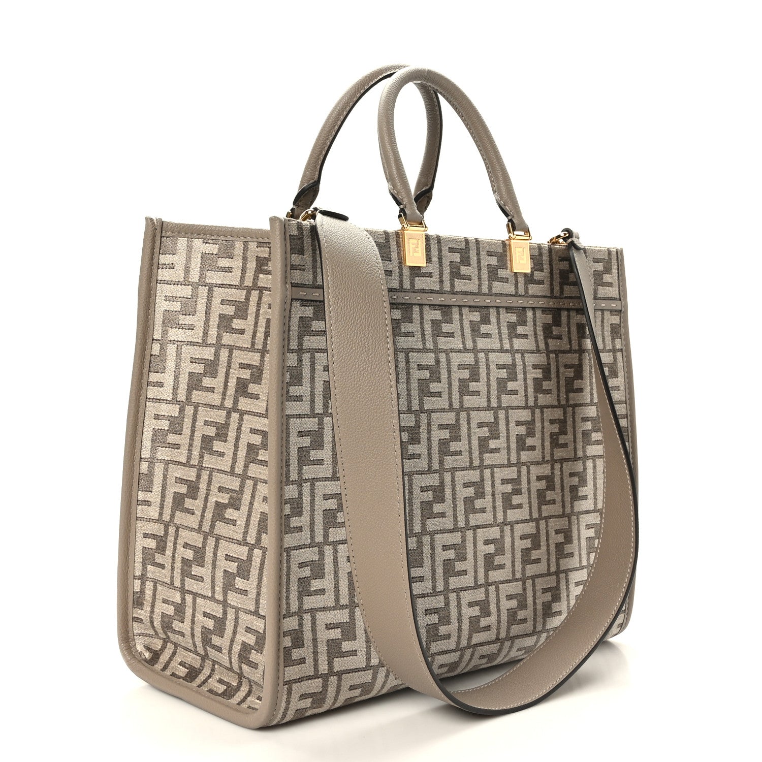 Fendi Chenille Vitello Cher FF Medium Fendi Sunshine Shopper Tote Tortora 4 of 9