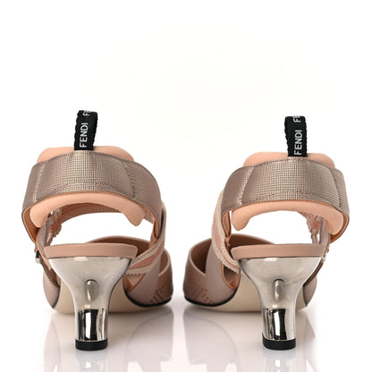 Fendi Vitello Laser Cut FF Colibri 55mm Slingback Pumps 37 Nude Phard 6 of 12