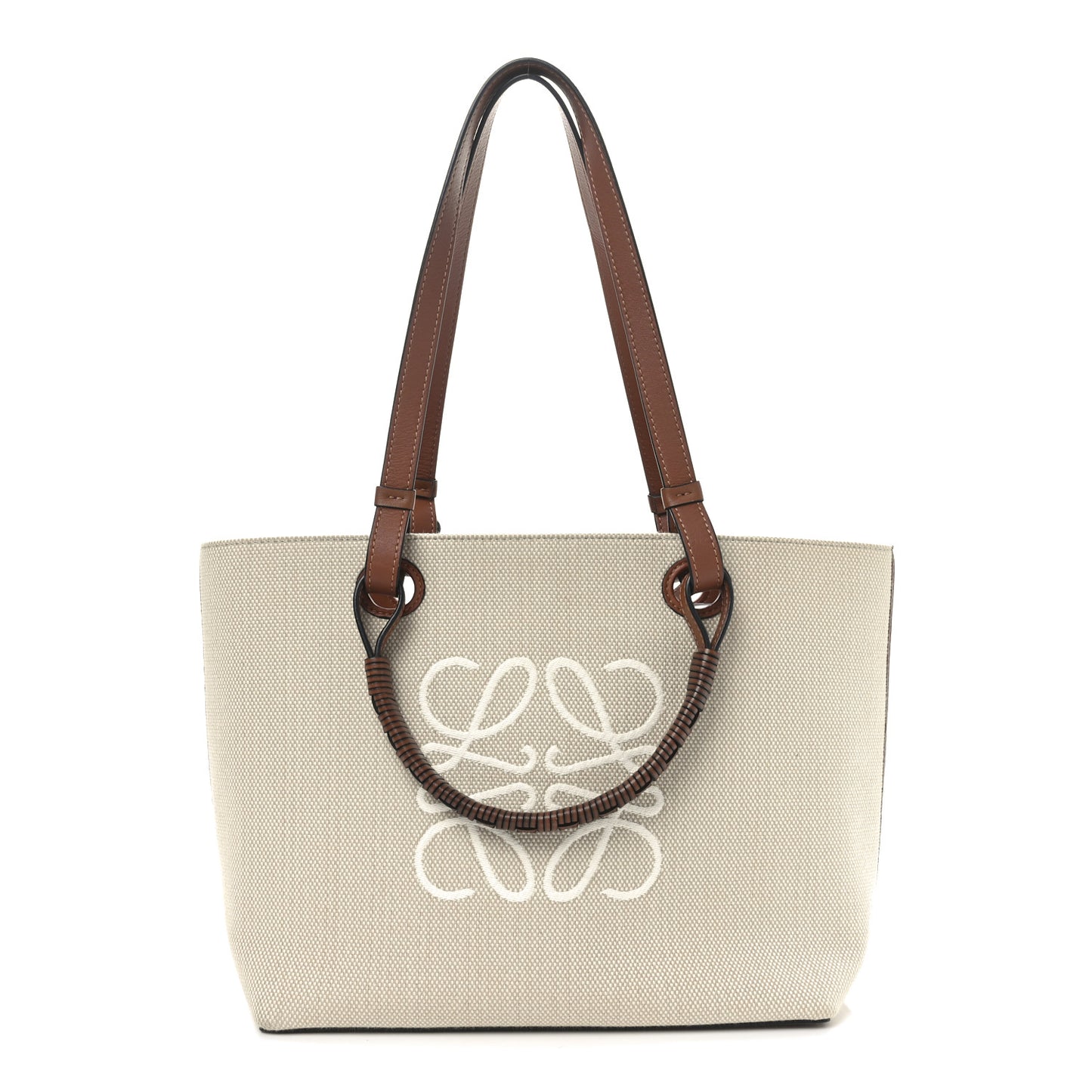 Canvas Calfskin Small Anagram Tote Ecru Tan