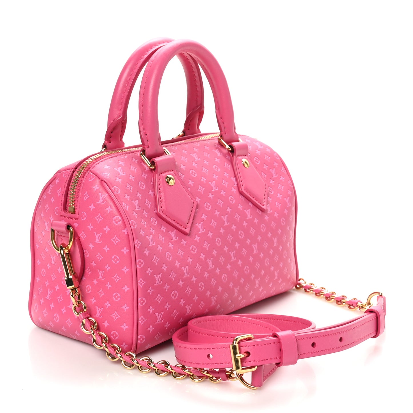 Calfskin Nanogram Embossed Speedy Bandouliere 20 Rose
