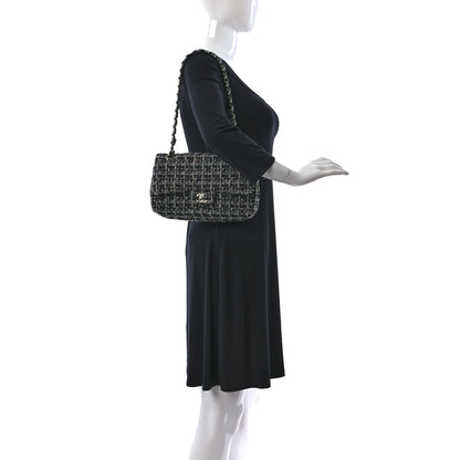 Chanel Tweed Quilted Medium Double Flap Black White Green 2 of 9
