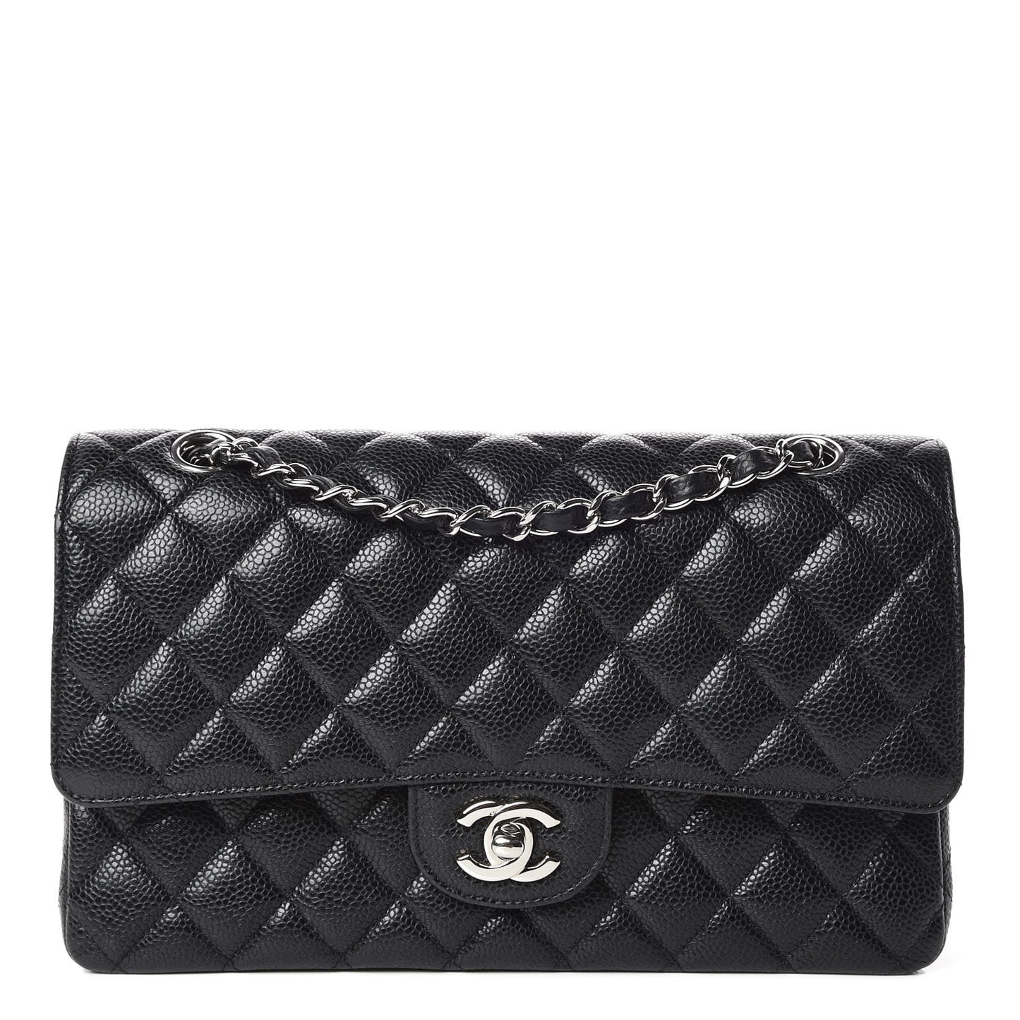 Caviar Quilted Medium Double Flap Black