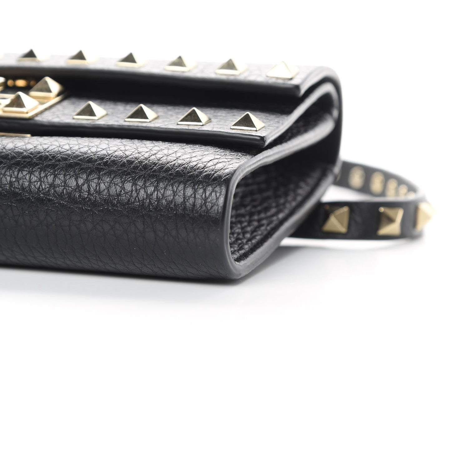 Grainy Calfskin Rockstud Double Flap Belt Bag Black