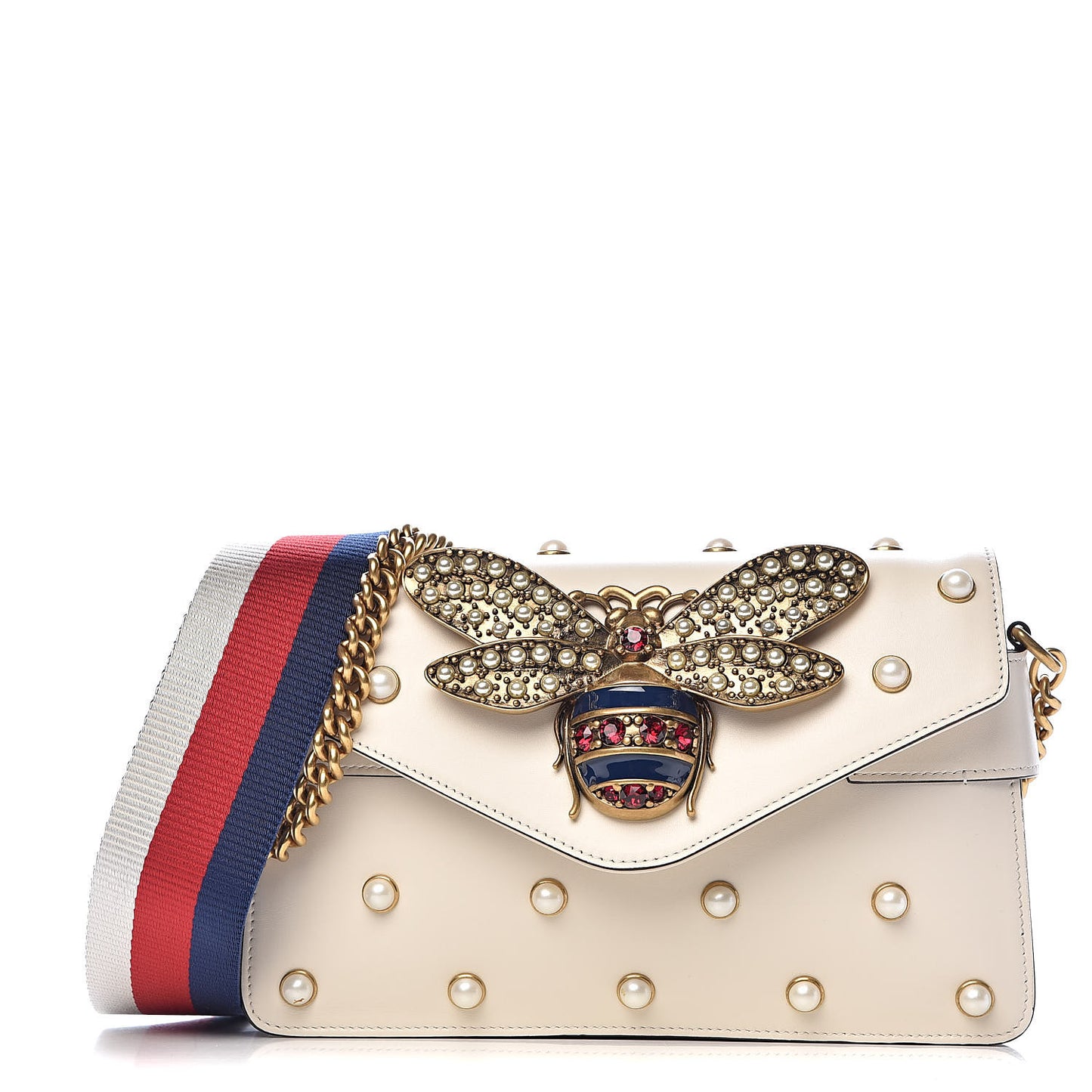 Nappa Pearl Studded Mini Queen Margaret Broadway Shoulder Bag Mystic White