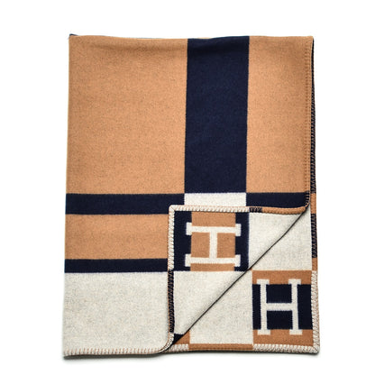 Hermes Wool Cashmere Avalon Bayadere Blanket Indigo Ocre 3 of 4
