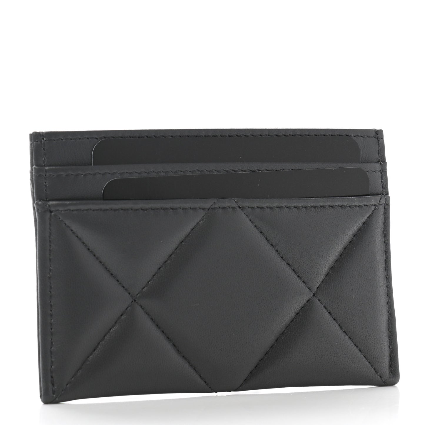 Lambskin Quilted Chanel 19 Card Holder Dark Grey