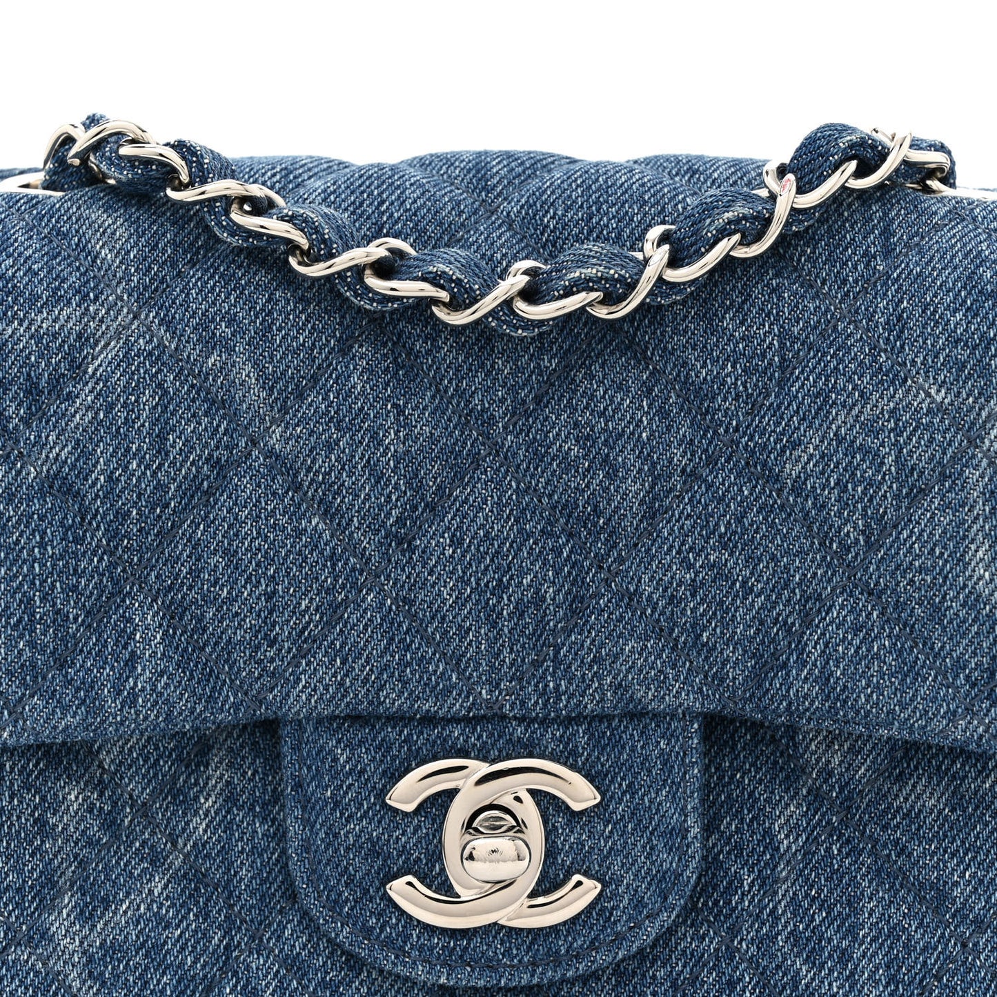 Denim CC Quilted Mini Square Flap Blue