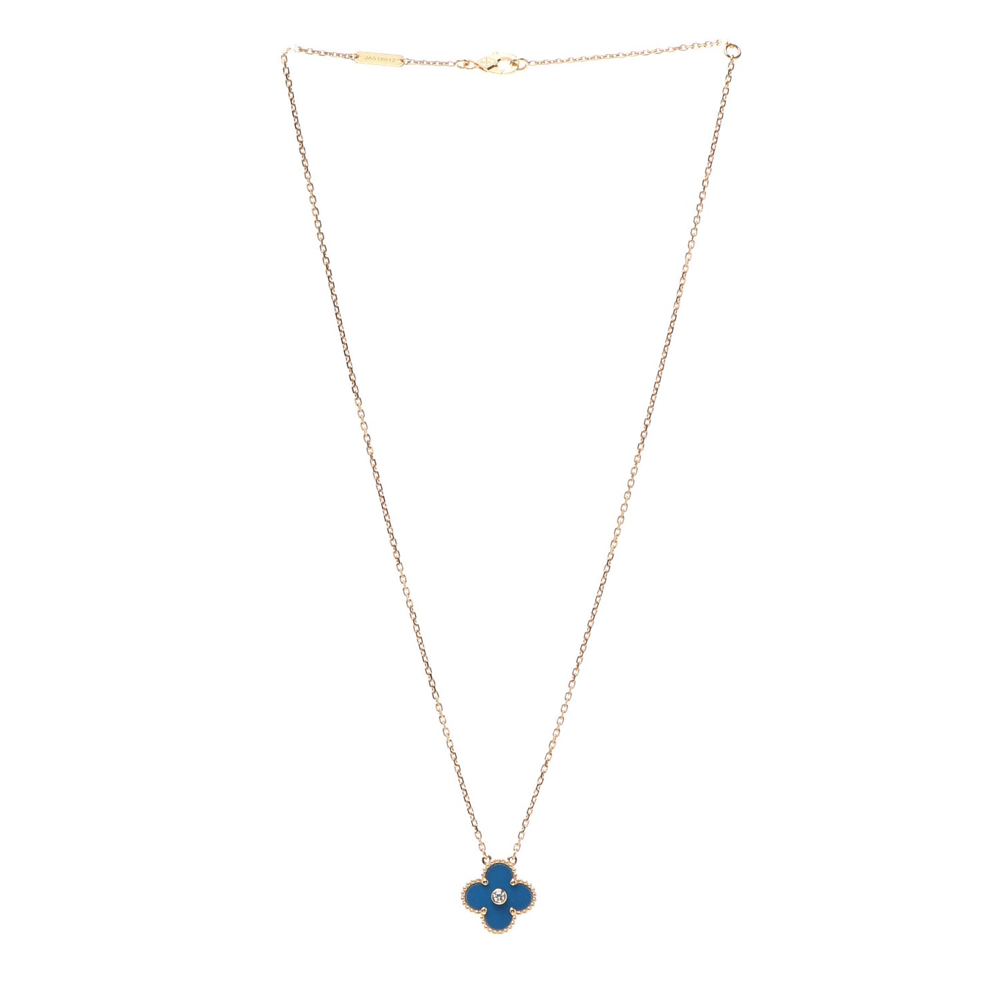 18K Yellow Gold Diamond Celestial Blue Sevres Porcelain Vintage Alhambra Pendant Necklace