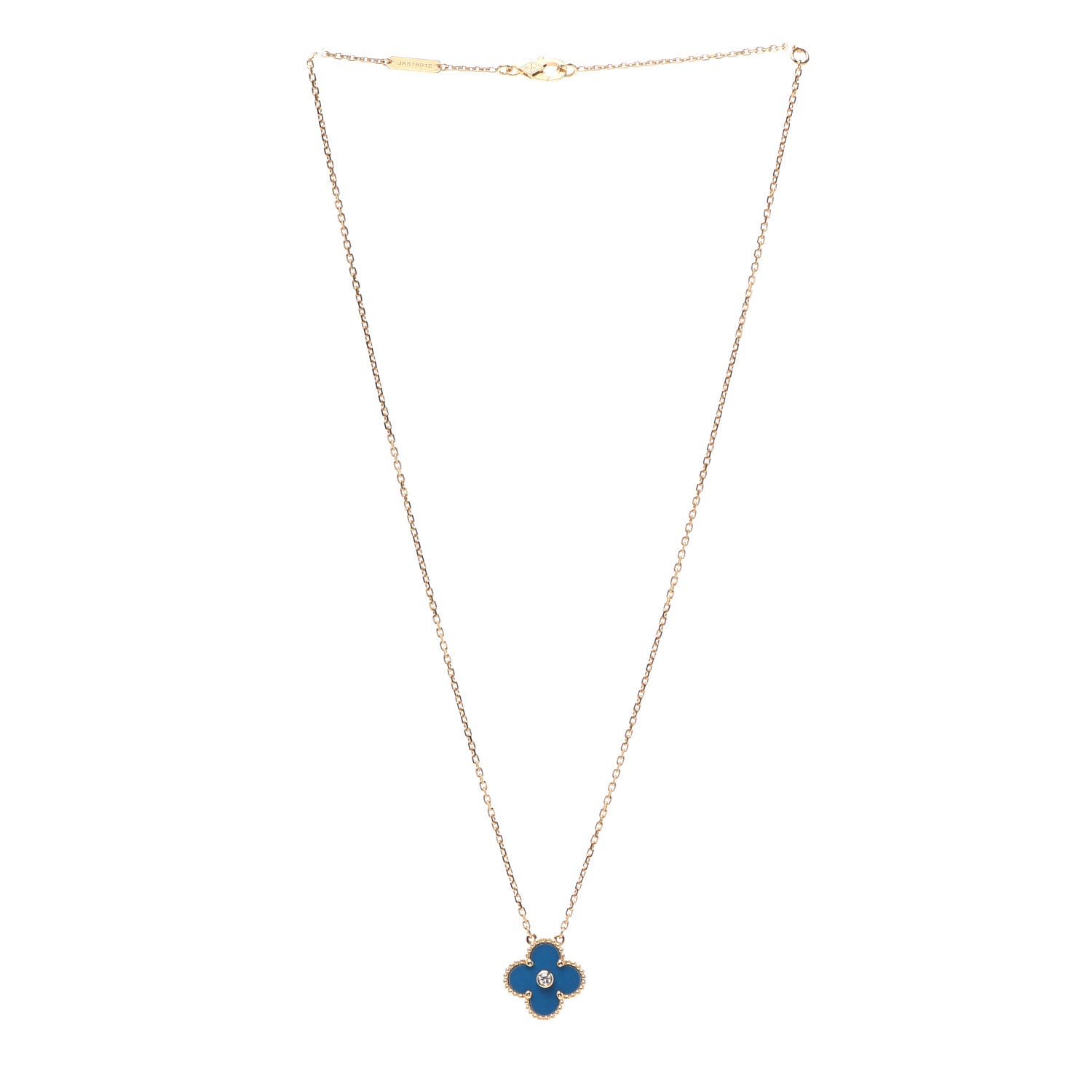 Van Cleef & Arpels 18K Yellow Gold Diamond Celestial Blue Sevres Porcelain Vintage Alhambra Pendant Necklace 3 of 6