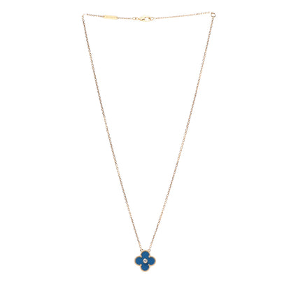 Van Cleef & Arpels 18K Yellow Gold Diamond Celestial Blue Sevres Porcelain Vintage Alhambra Pendant Necklace 3 of 6