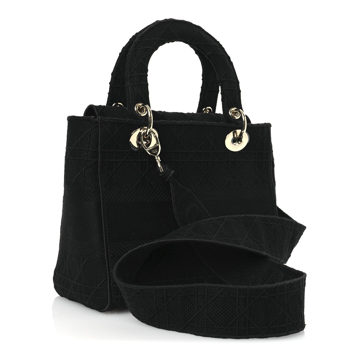 Christian Dior Canvas Embroidered Cannage Medium Lady D-Lite Black 3 of 12