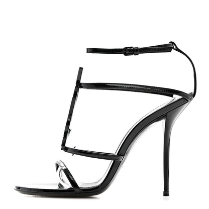 Saint Laurent Patent Cassandra 100 Ankle Strap Sandals 39 Black 1 of 8