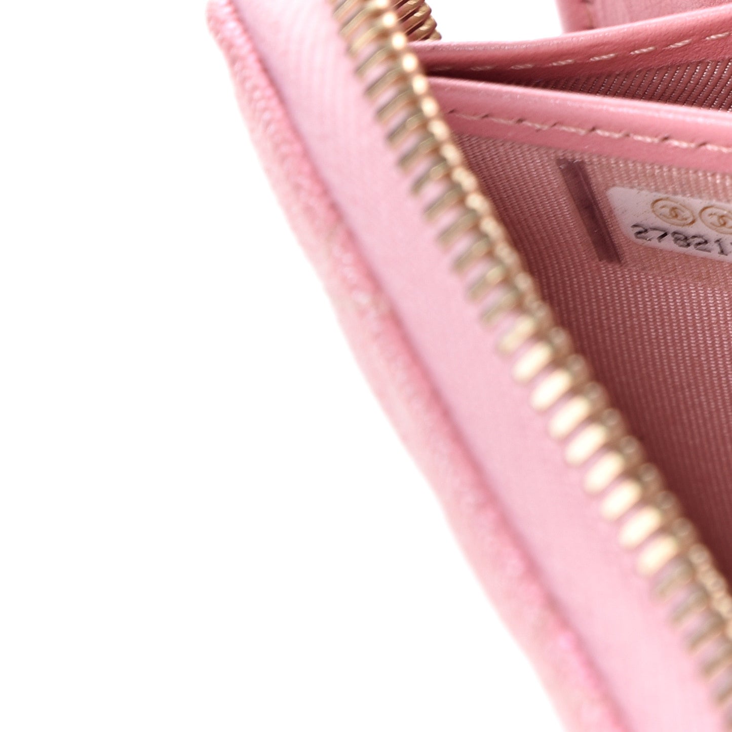 Iridescent Caviar Quilted Large Zip Around Wallet Pink