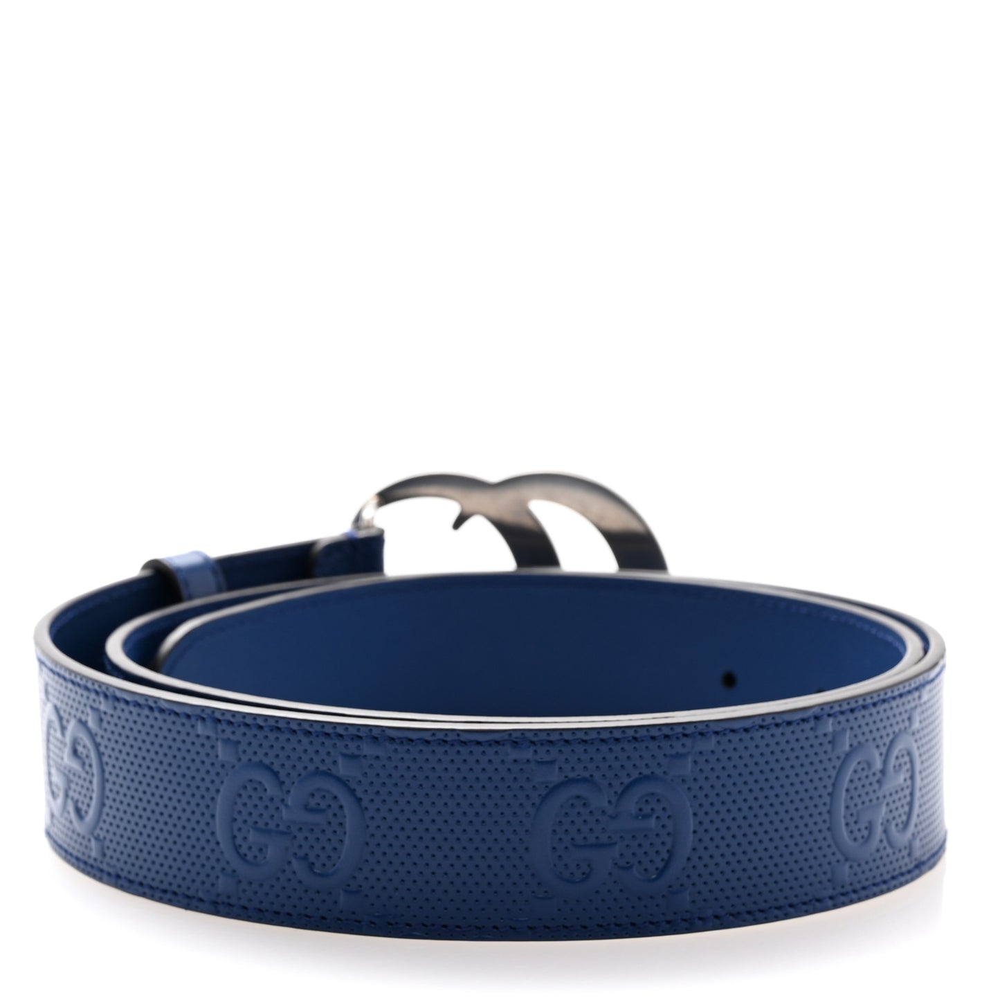 Calfskin GG Tennis Embossed Double G 40mm Belt 90 36 Intense Metal Blue