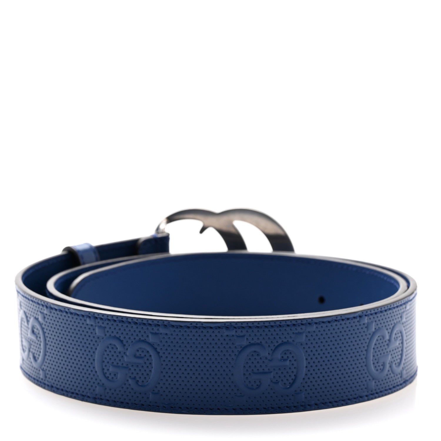 Gucci Calfskin GG Tennis Embossed Double G 40mm Belt 90 36 Intense Metal Blue 2 of 5