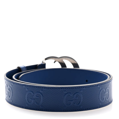 Gucci Calfskin GG Tennis Embossed Double G 40mm Belt 90 36 Intense Metal Blue 2 of 5