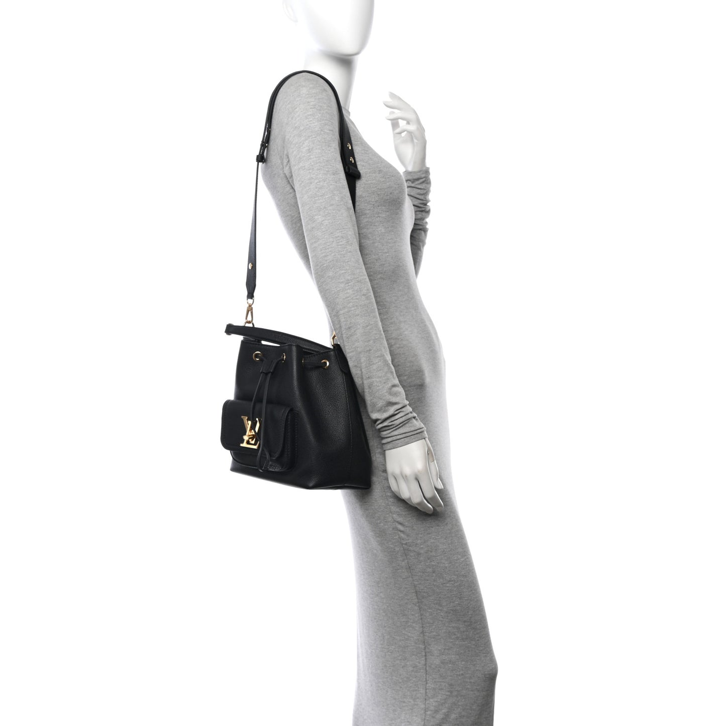 Calfskin Lockme Bucket MM Black