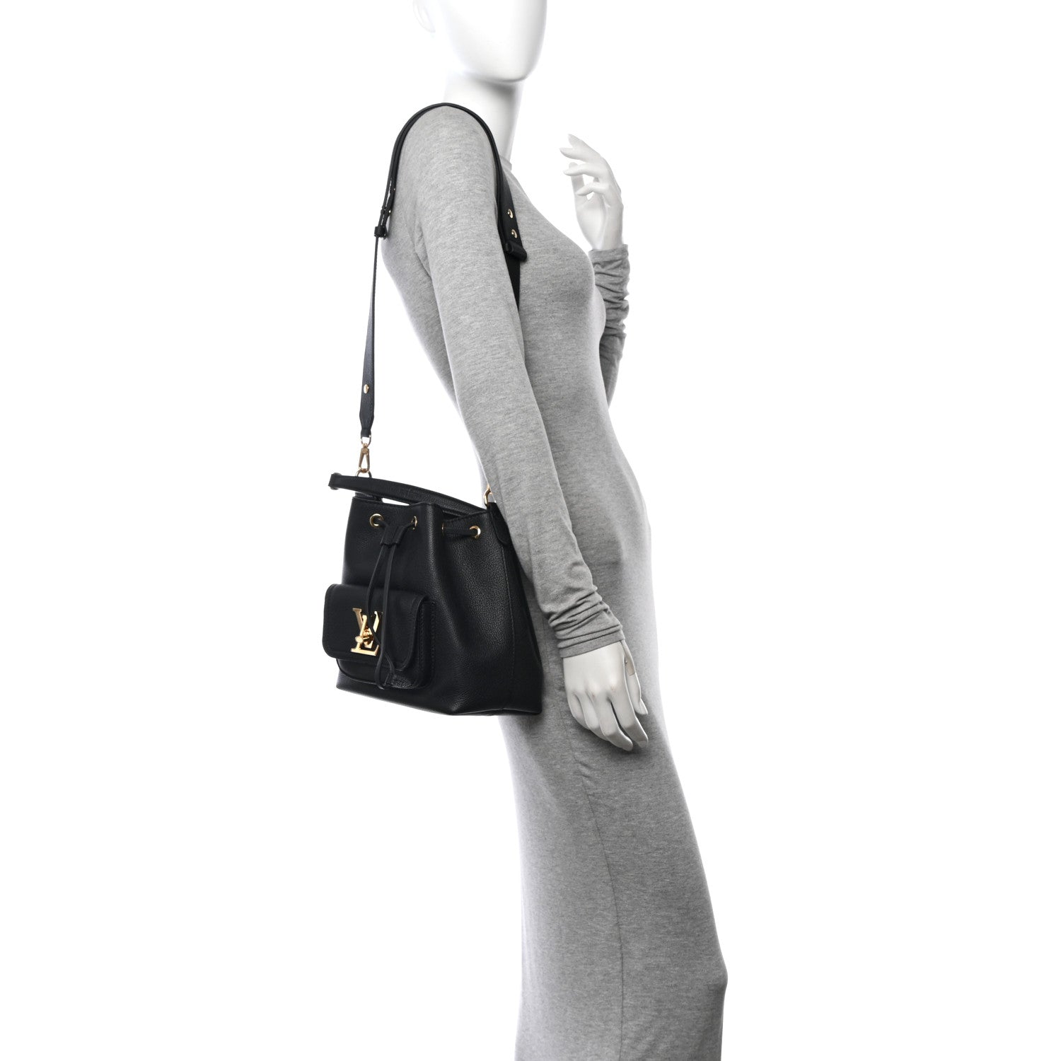 Louis Vuitton Calfskin Lockme Bucket MM Black 2 of 11