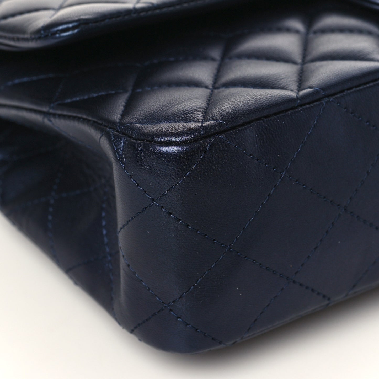 Iridescent Calfskin Quilted Medium Double Flap Navy