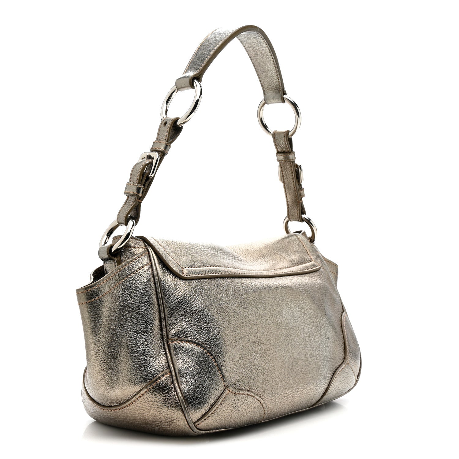 Prada Metallic Vitello Daino Pushlock Shoulder Bag Peltro 3 of 21