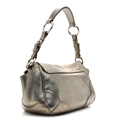 Prada Metallic Vitello Daino Pushlock Shoulder Bag Peltro 3 of 21