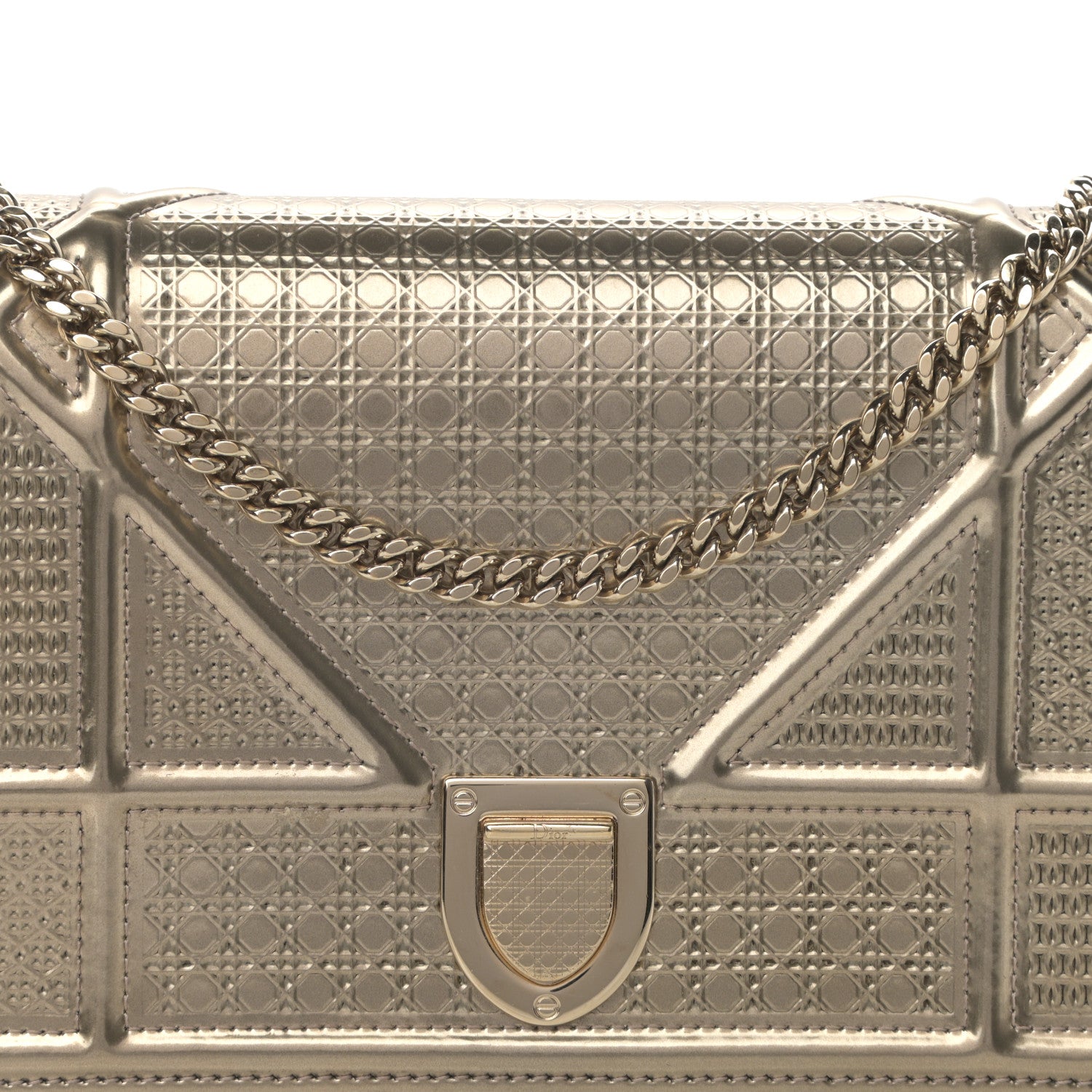 Christian Dior Metallic Patent Micro-Cannage Diorama Wallet on Chain Pouch Gold 8 of 14