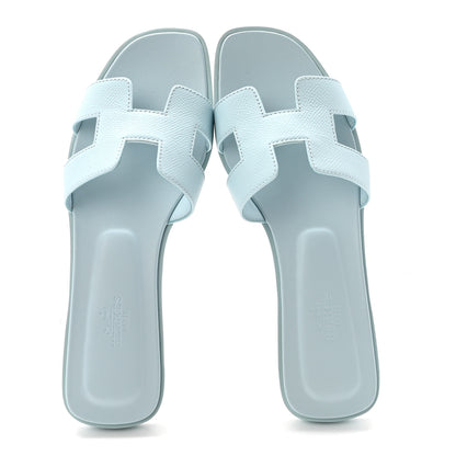 Hermes Epsom Oran Sandals 38 Bleu Littoral 2 of 9