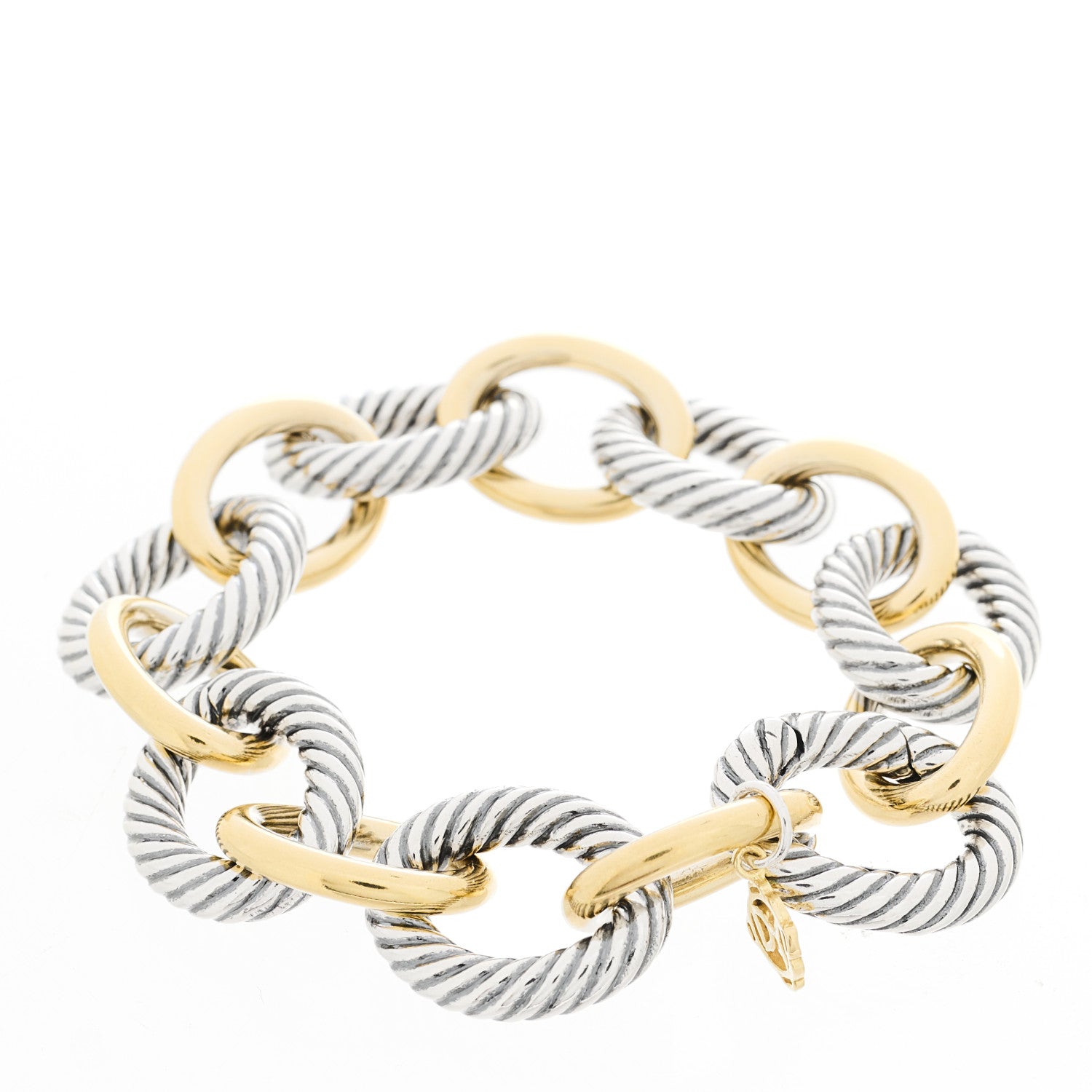 David Yurman Sterling Silver 18K Yellow Gold 18mm Extra Large Oval Link Bracelet 2 of 3