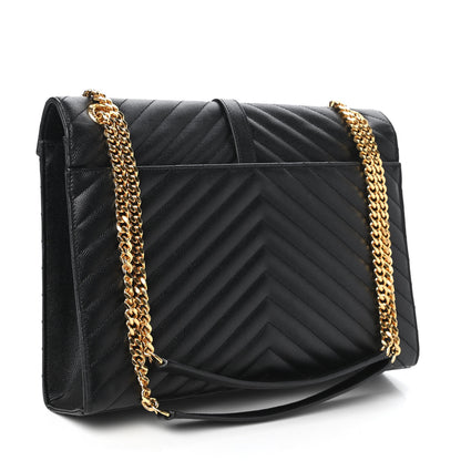 Saint Laurent Grain De Poudre Matelasse Chevron Large Monogram Satchel Black 3 of 11