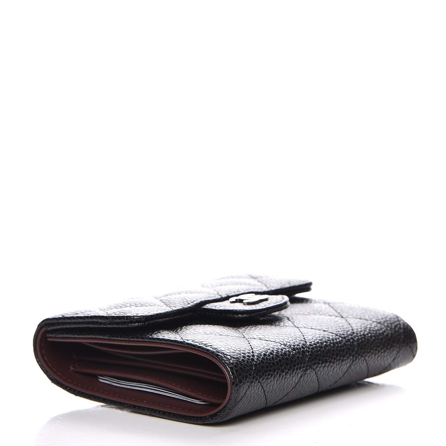 Caviar Quilted Compact Flap Wallet Black