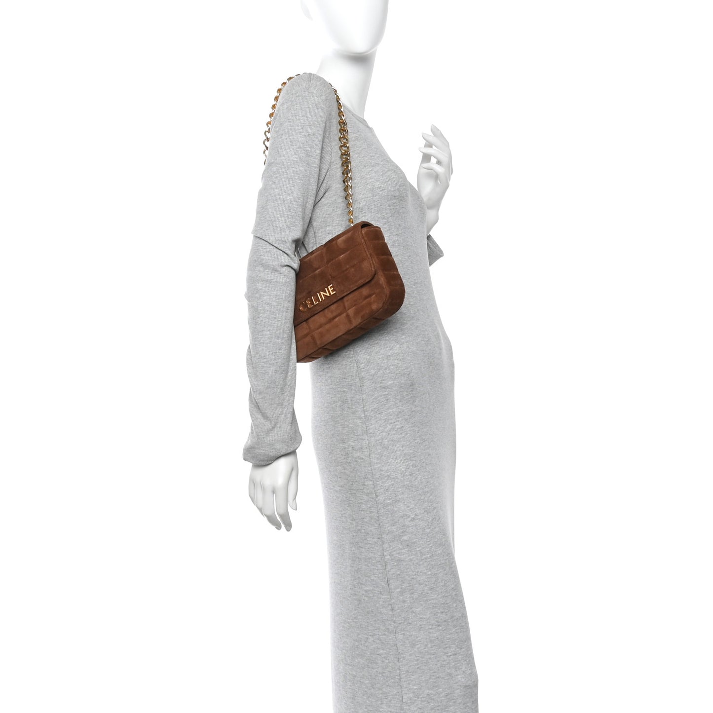 Suede Matelasse Quilted Chain Shoulder Bag Brown