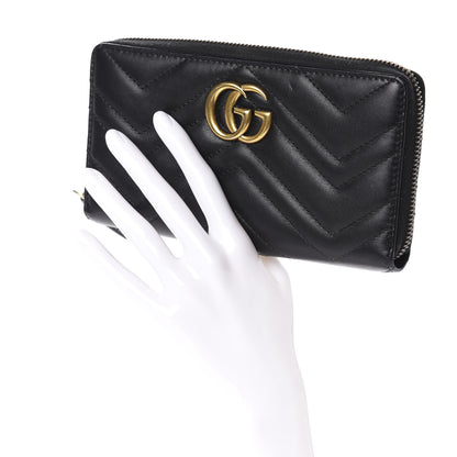 Gucci Calfskin Matelasse GG Marmont Zip Around Wallet Black 2 of 8