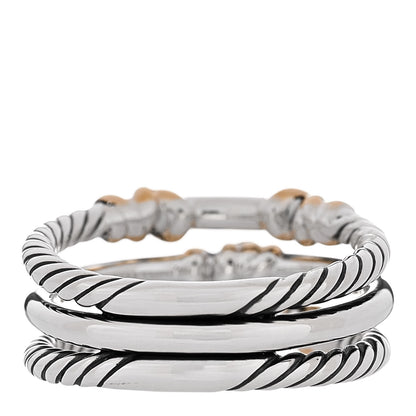 David Yurman Sterling Silver 18K Yellow Gold Diamond Petite Helena Wrap Three Row Ring 60 9 3 of 4