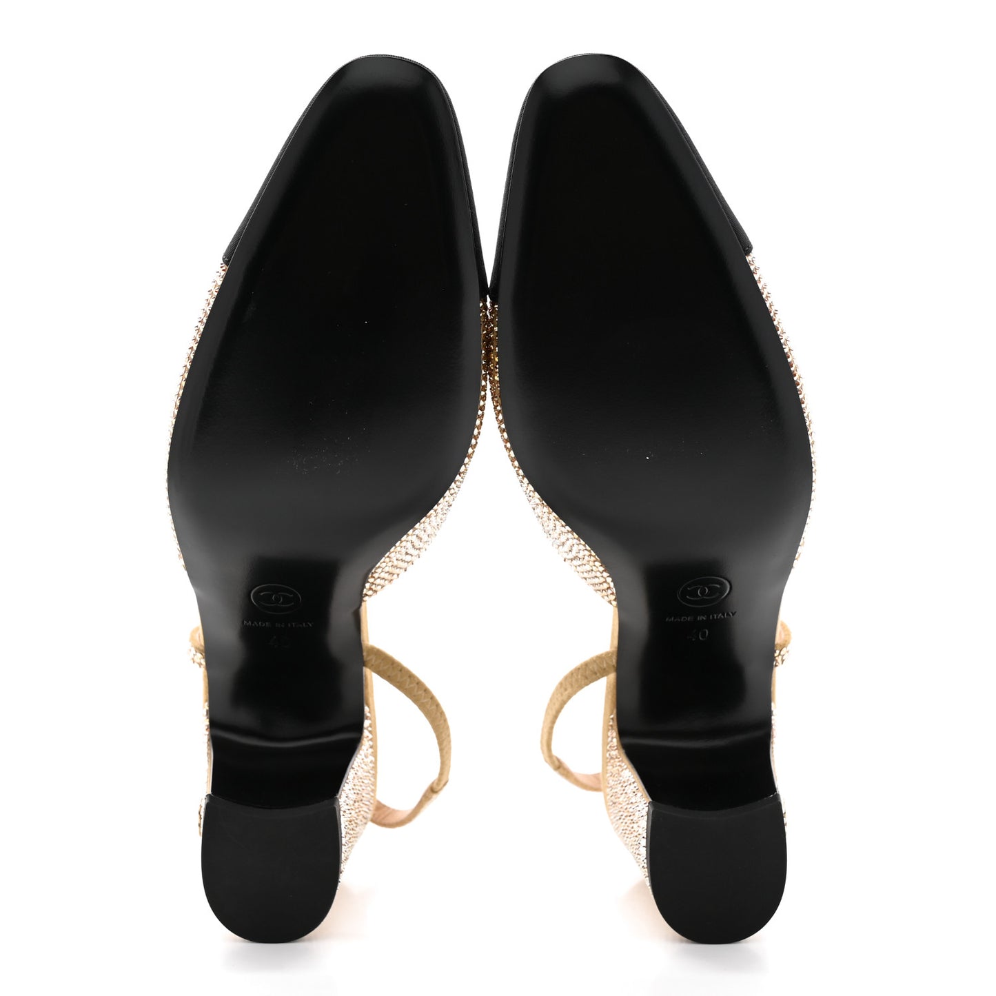 Strass Grosgrain Cap Toe CC Slingback Pumps 40 Gold Black