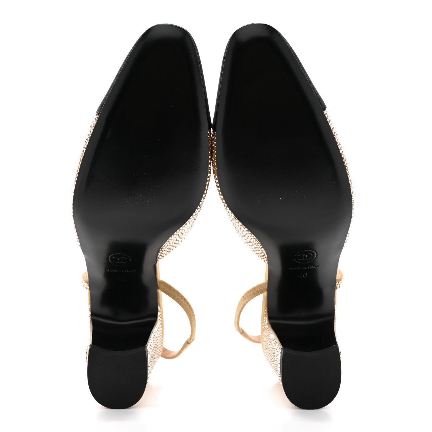 Chanel Strass Grosgrain Cap Toe CC Slingback Pumps 40 Gold Black 5 of 11