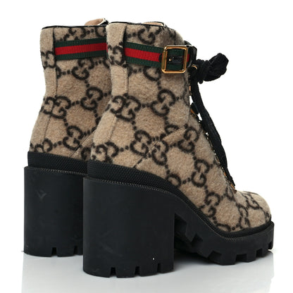 Gucci Covered Wool GG Monogram Womens Lace Up Combat Ankle Boots 37.5 Beige Ebony Black 4 of 10