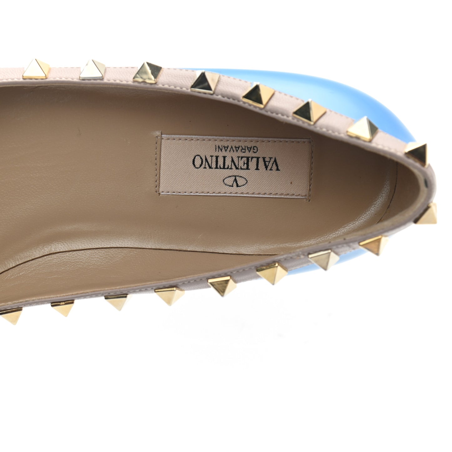 Patent Nappa Rockstud Ballerina Flats 37 Blue Fluo Poudre