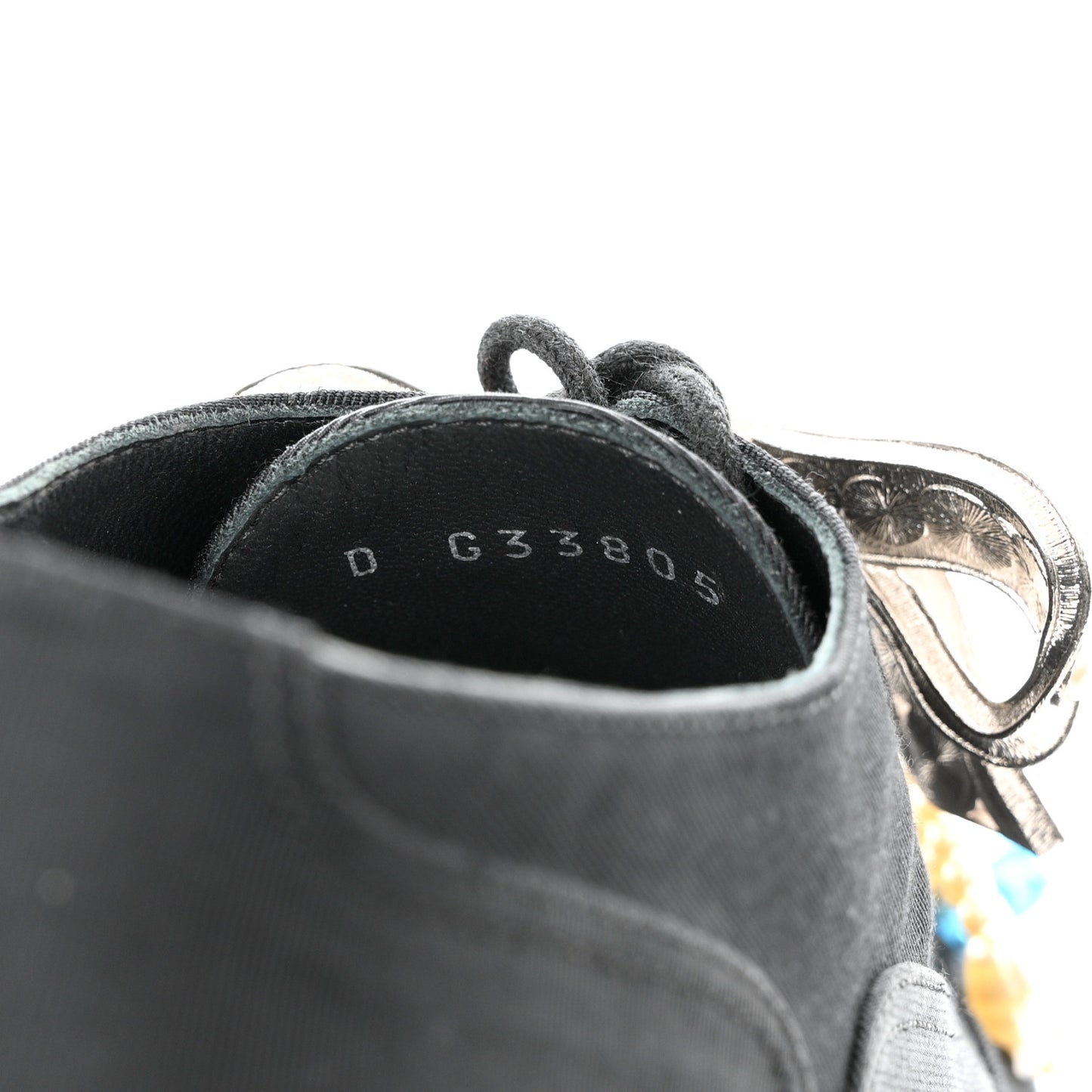 Grosgrain Pearl Crystal Bow CC Oxford Lace Up Booties 38.5 Black