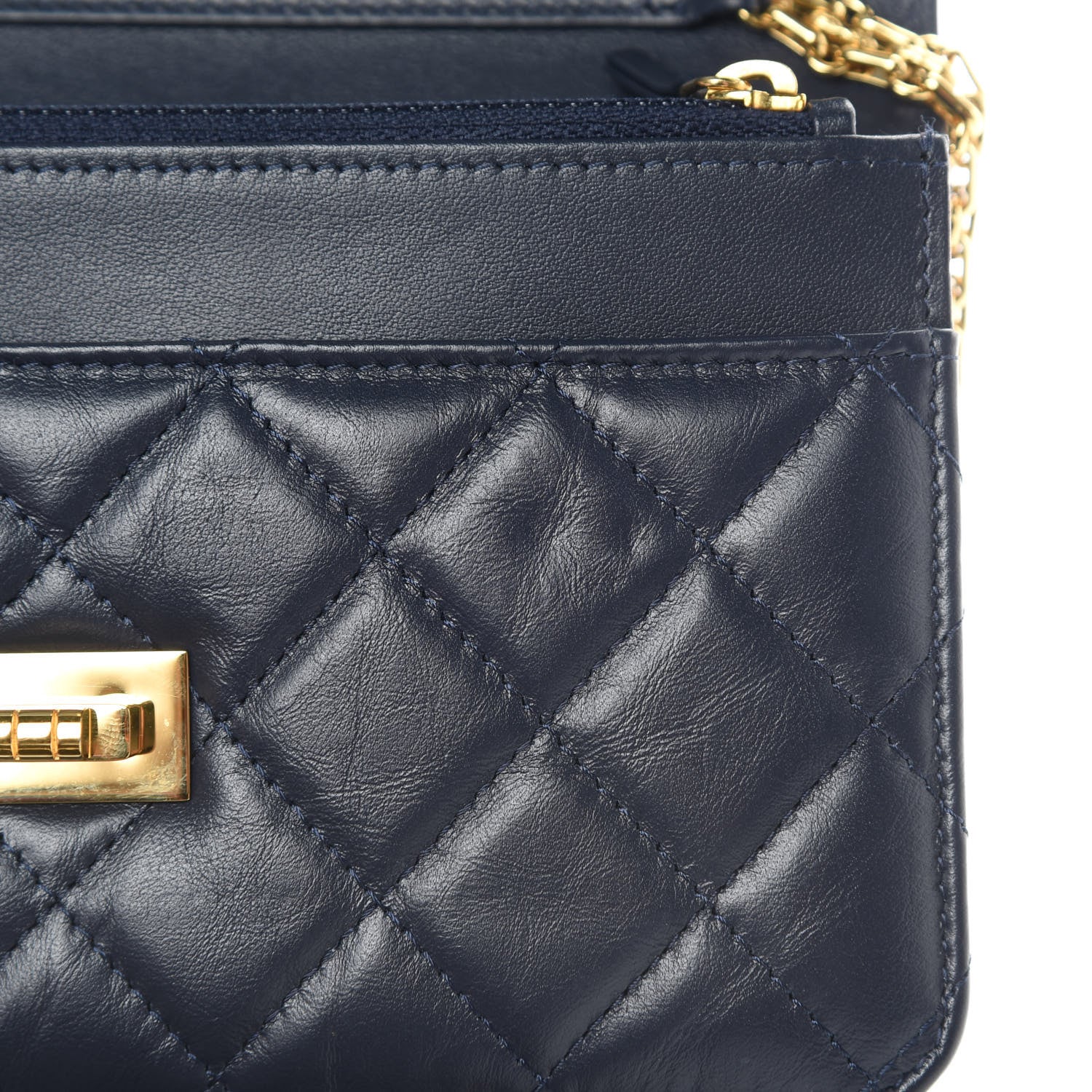Chanel Aged Calfskin Quilted Reissue Wallet On Chain WOC Navy Blue 13 of 14