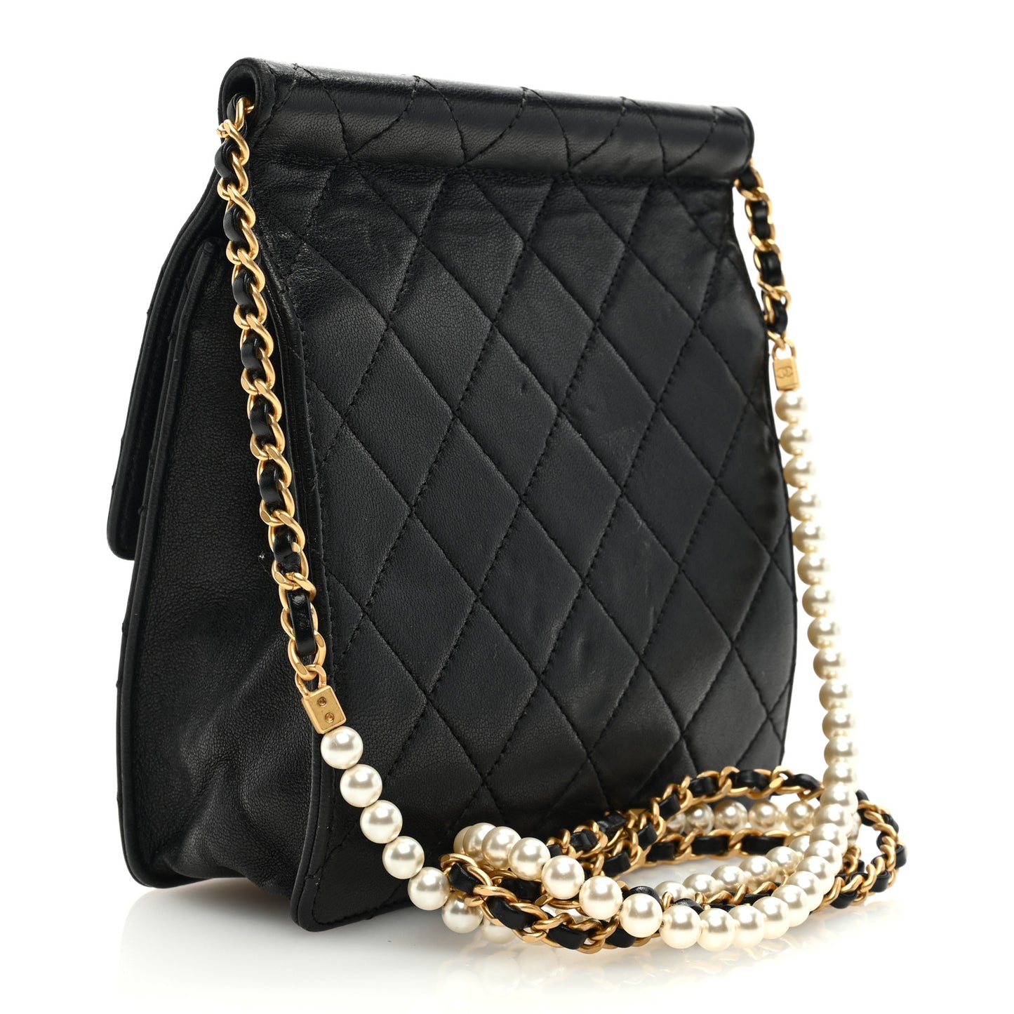 Goatskin Quilted Chic Pearls Flap Black