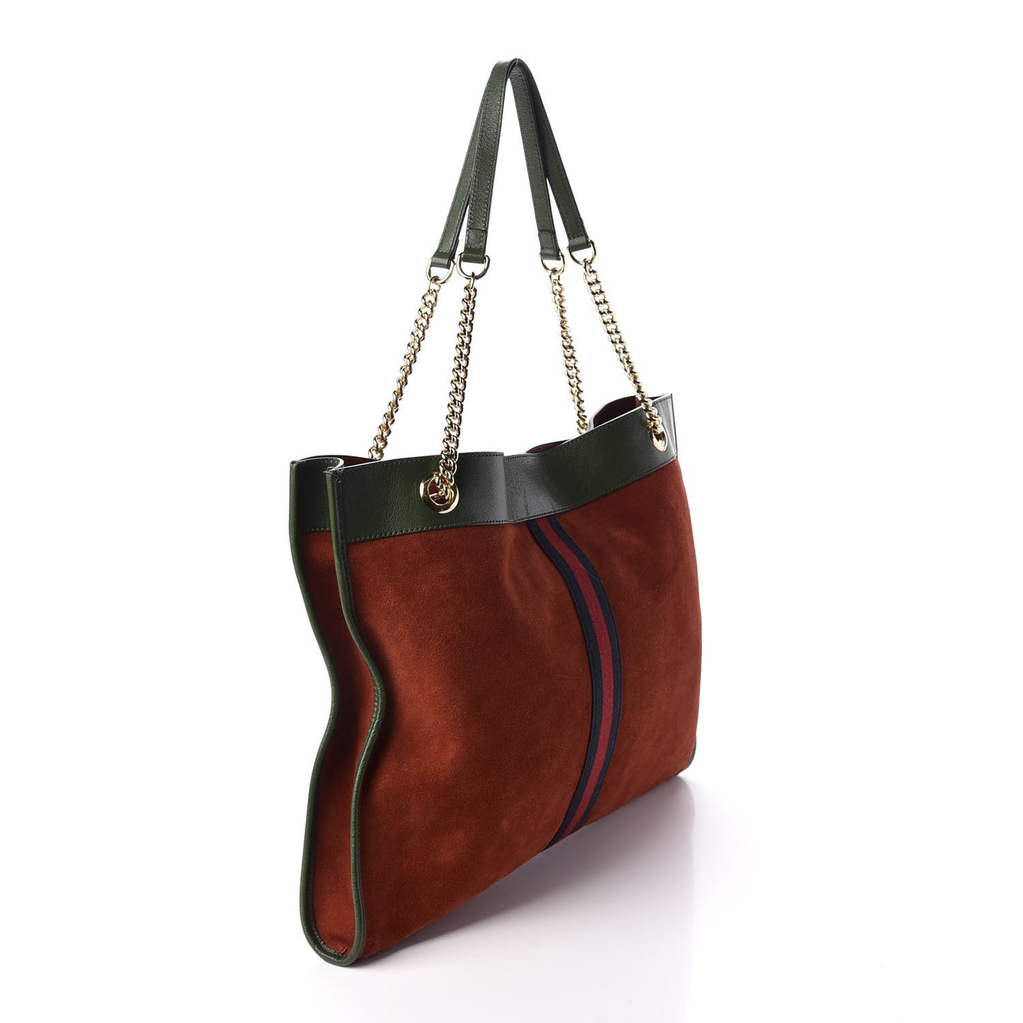 Suede Calfskin Large Rajah Chain Tote Brown Green