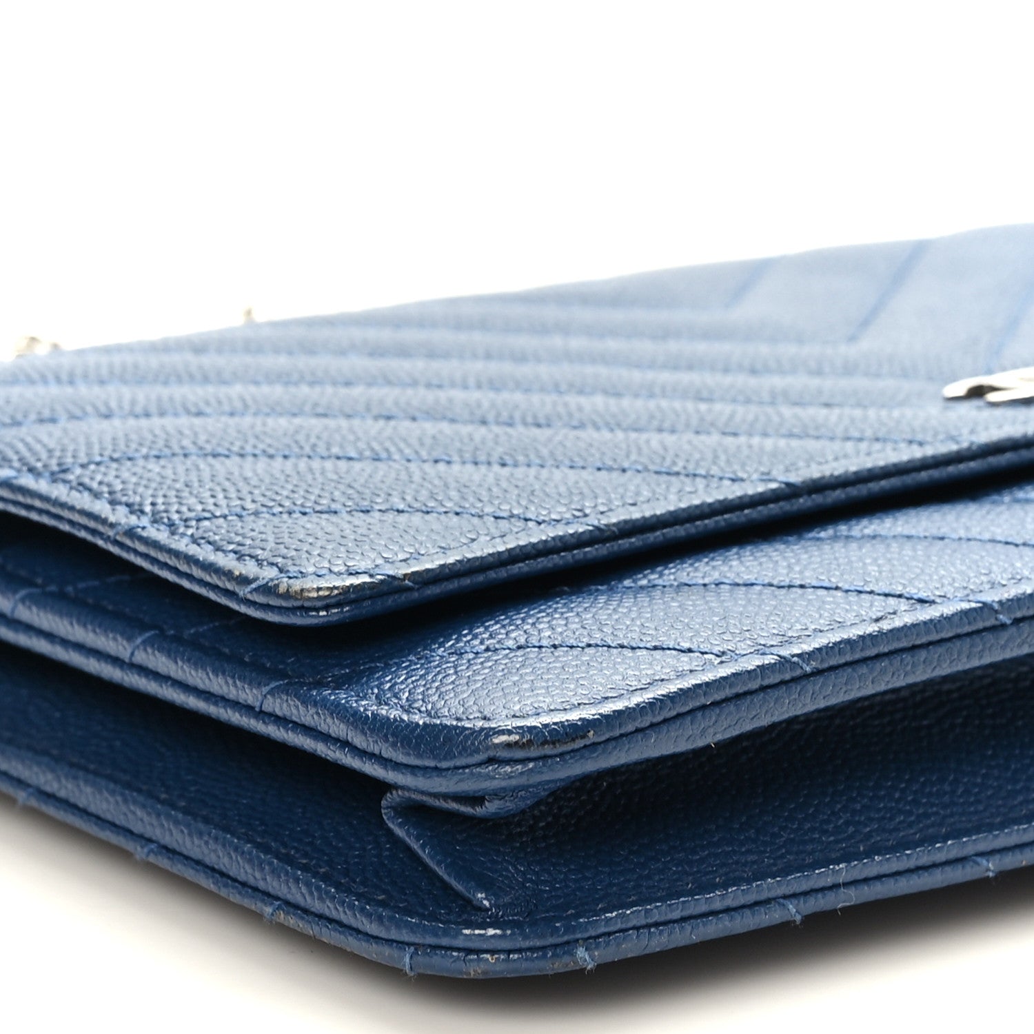 Chanel Caviar Chevron Quilted Wallet On Chain WOC Navy 8 of 10