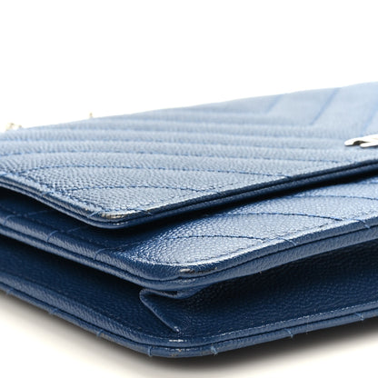 Chanel Caviar Chevron Quilted Wallet On Chain WOC Navy 8 of 10