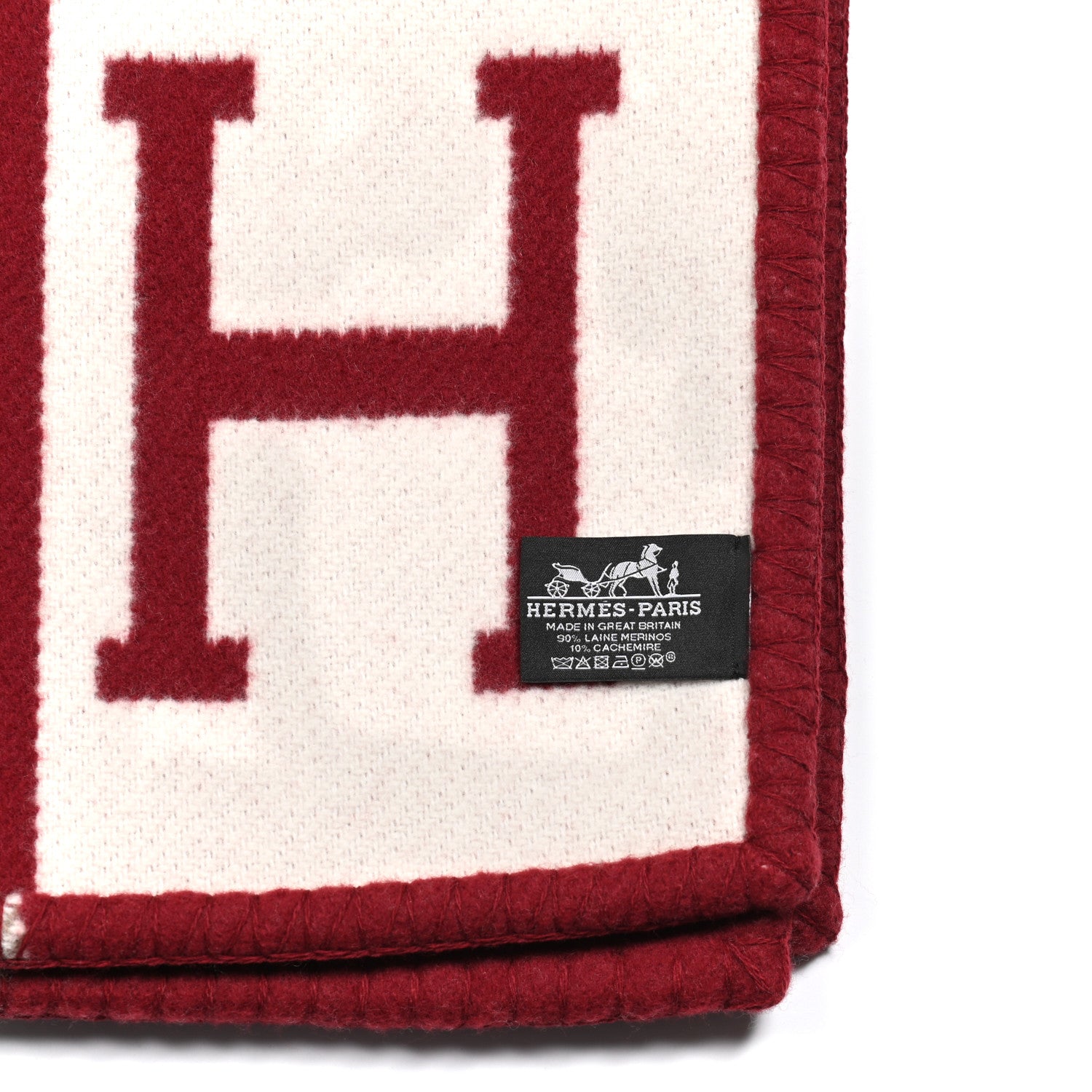 Hermes Wool Cashmere Avalon III Blanket Ecru Rouge H 3 of 3