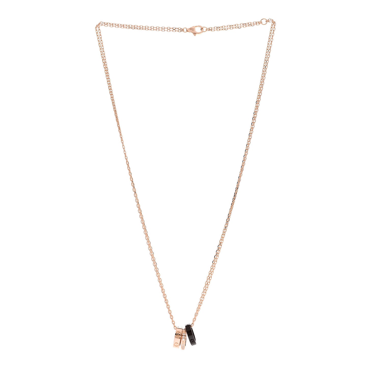 18K Pink Gold Ceramic Diamond Three Ring LOVE Pendant Necklace
