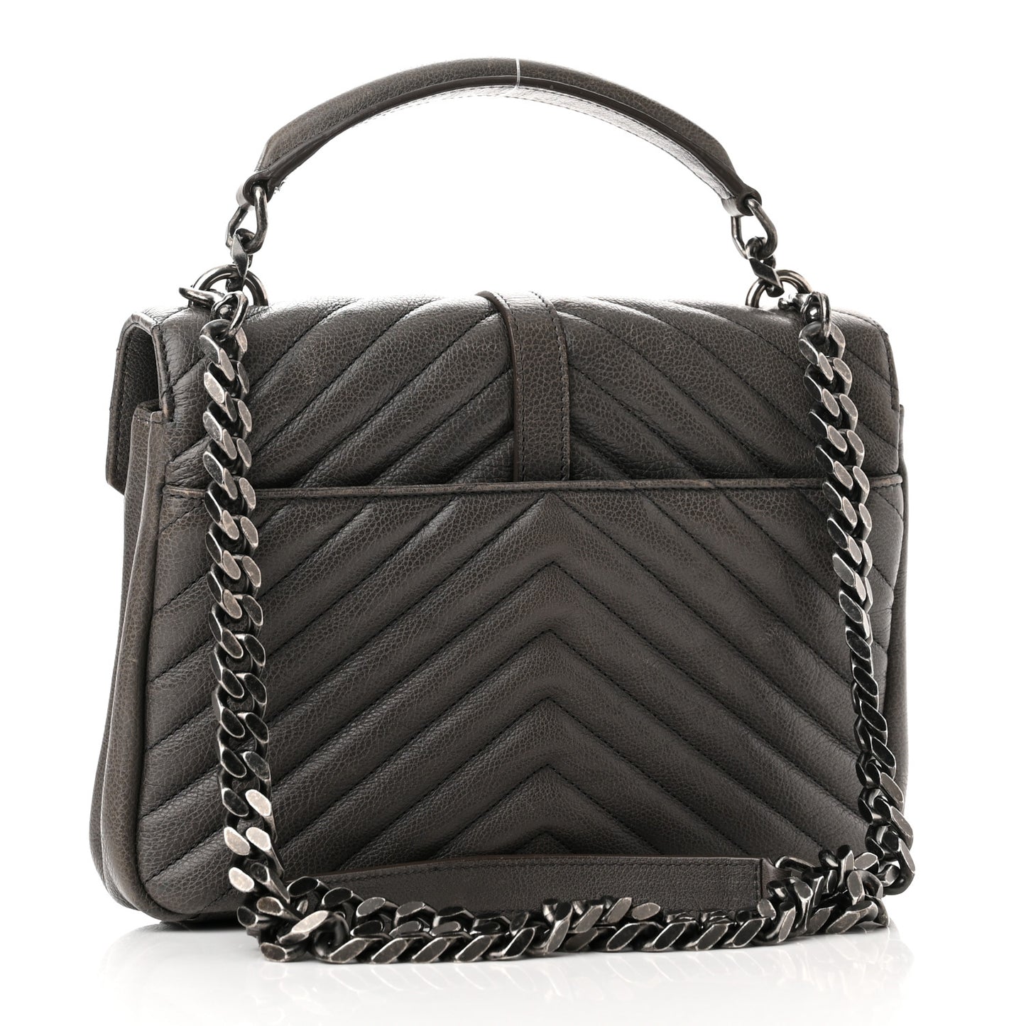 Sheepskin Matelasse Chevron Monogram Medium College Bag Asphalt