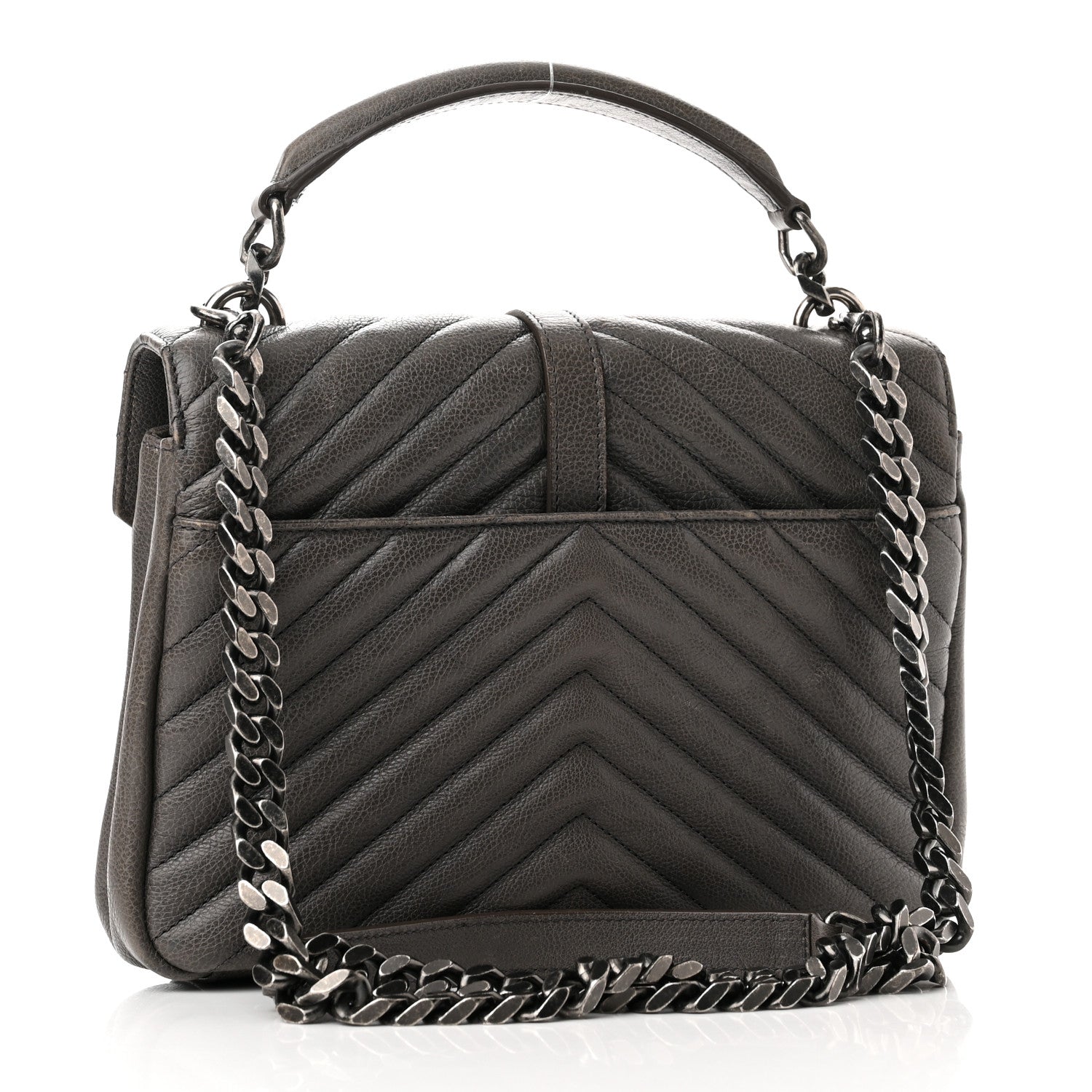 Saint Laurent Sheepskin Matelasse Chevron Monogram Medium College Bag Asphalt 3 of 22